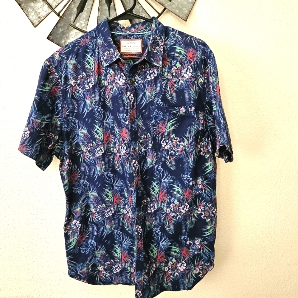 Demin & Flower Men's Blue Slim Fit Tropical Floral size XL.